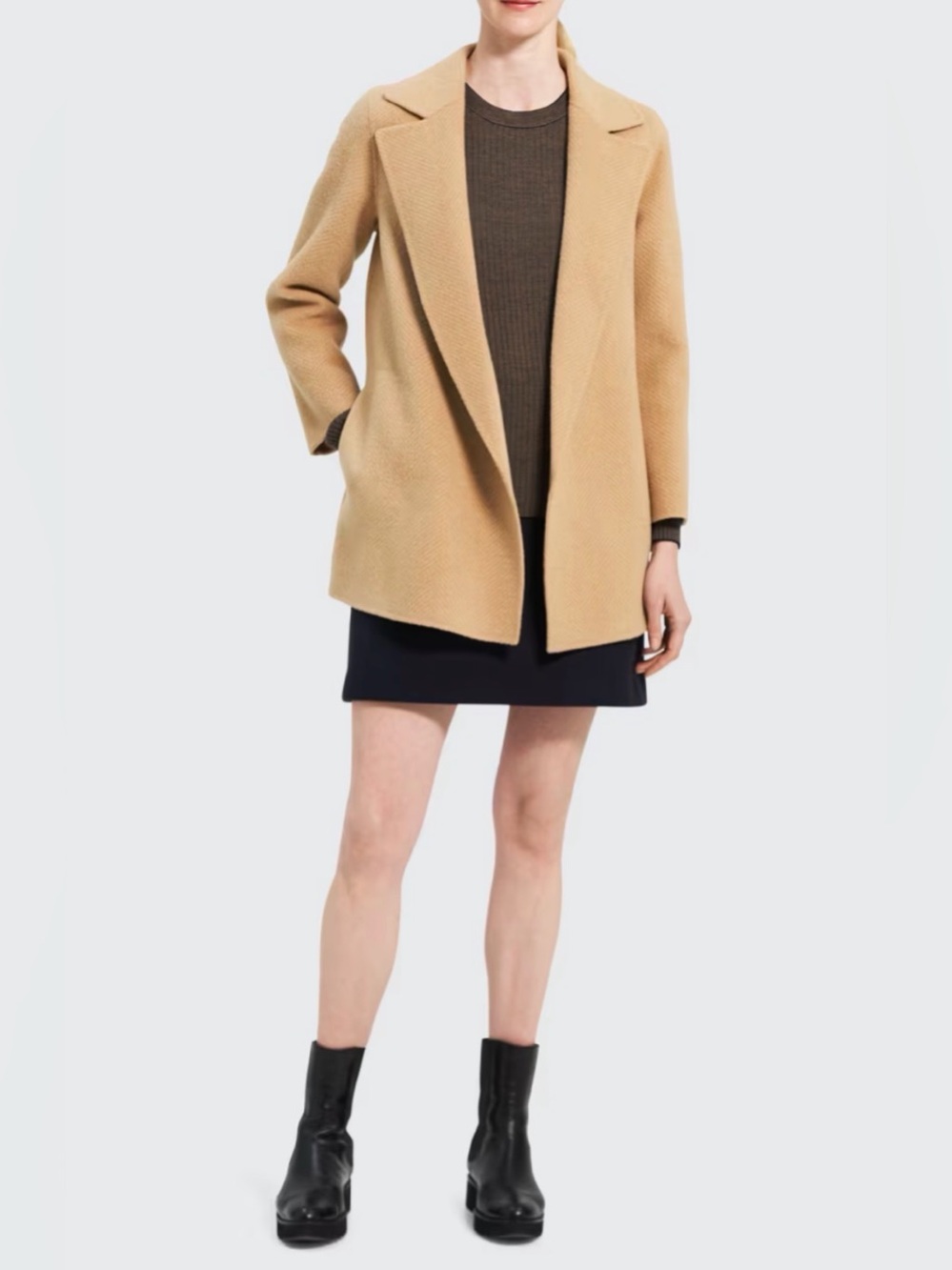 Theory Clairene Chevron Wool Open-Front Coat with Pockets size S